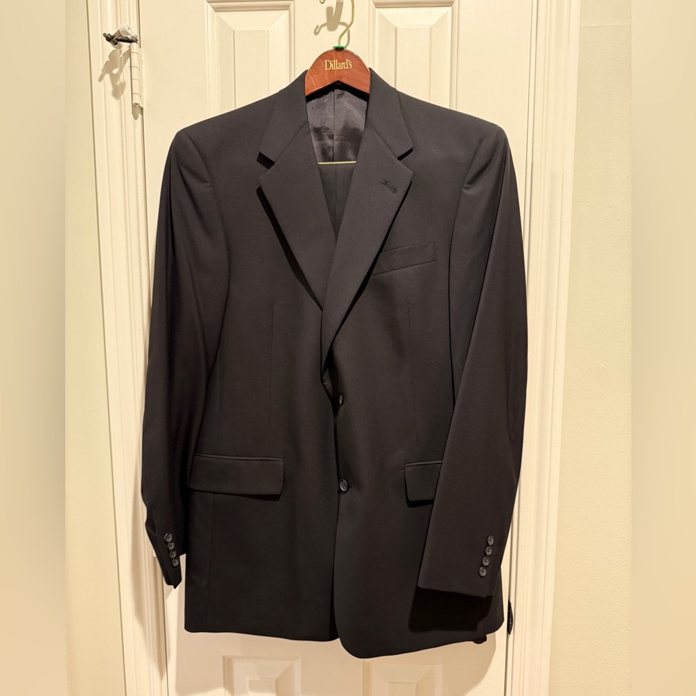 Hart Schaffner Marx HSM Size 42L Black 100% Wool Full Suit